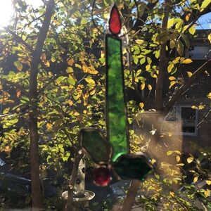 Vintage Stained Glass Candle, Vintage Christmas Decor. Suncatcher